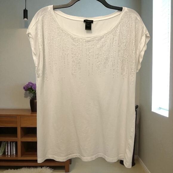 Ann Taylor Tops - Ann Taylor Cream Beaded Top Cap Sleeve Shirt Large